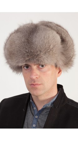 Natural grey fox fur hat - Russian style